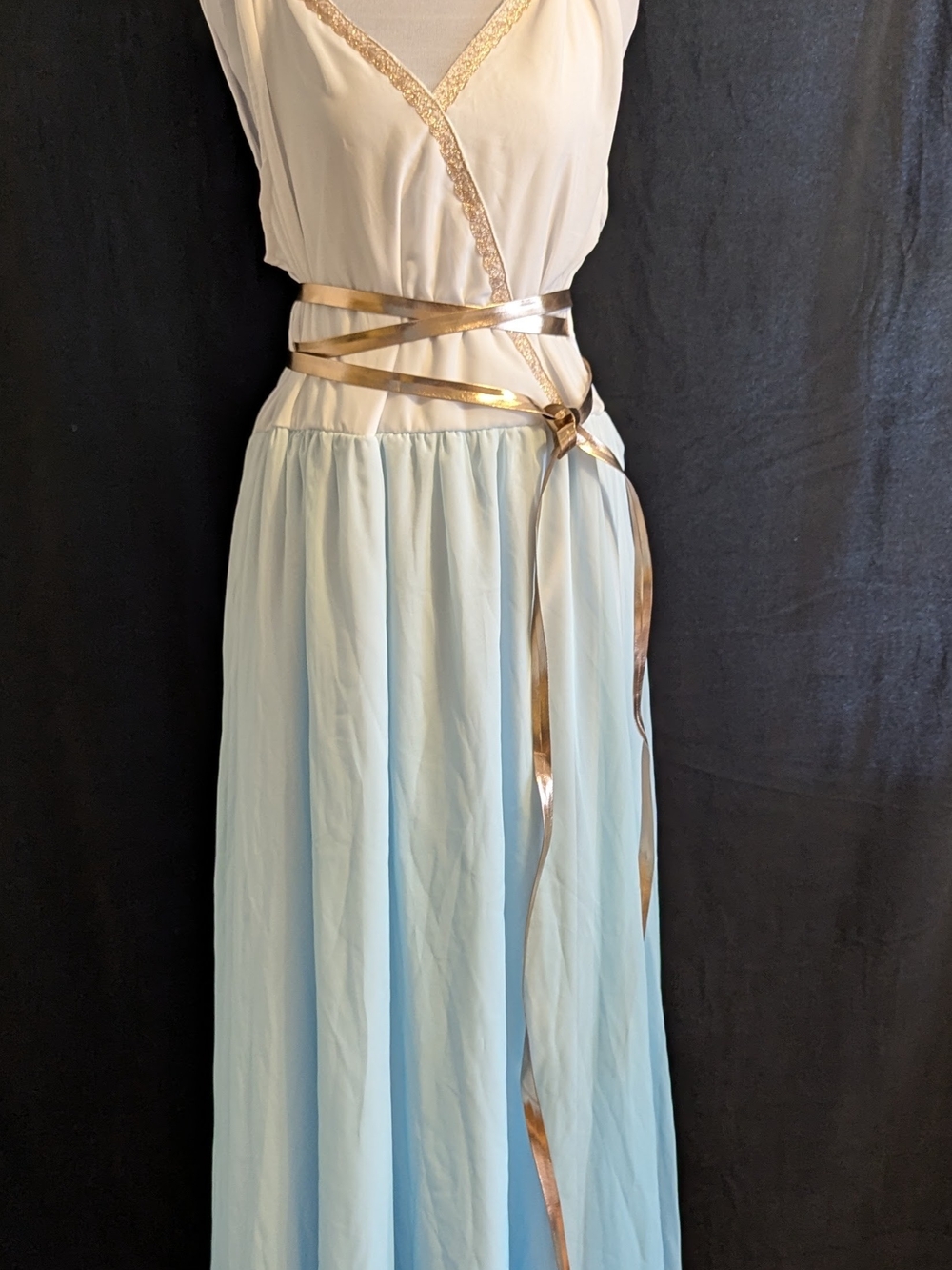 Goddess White and Blue with Gold Ribbon Waist Costume XL